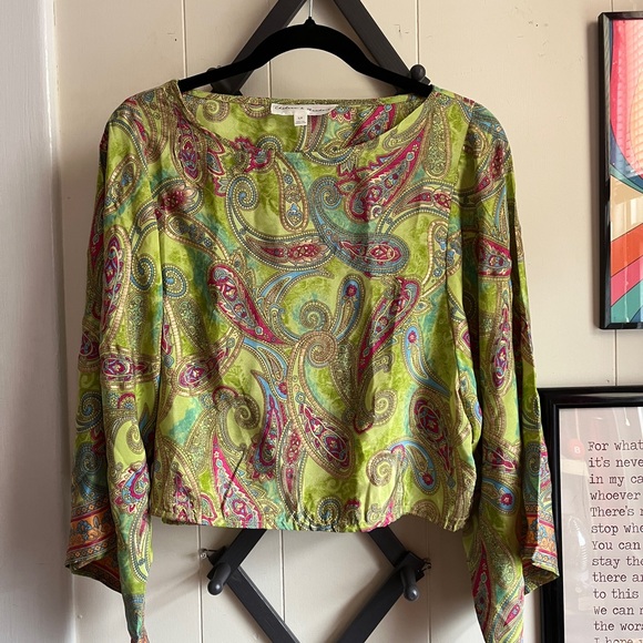 Tops - Paisley Print Green and Pink Women's Top